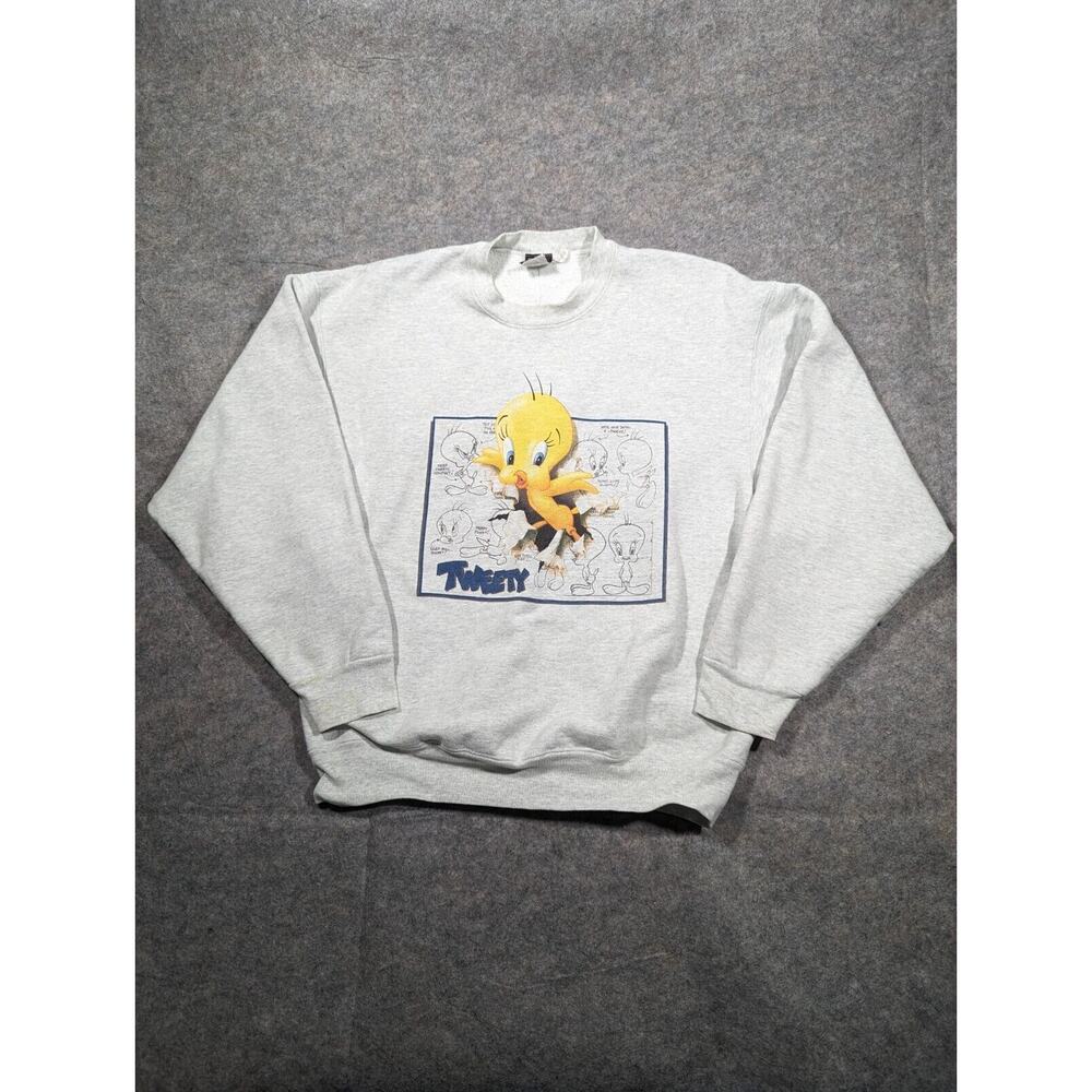 Vintage Tweety Bird Large Warner Brothers Gray Crew Neck Sweatshirt
